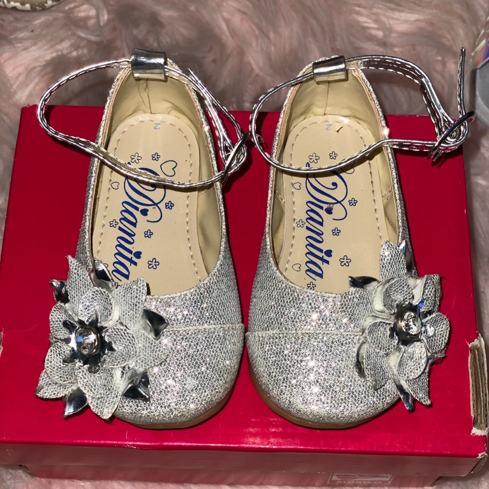 Silver sparkle little girl shoes
